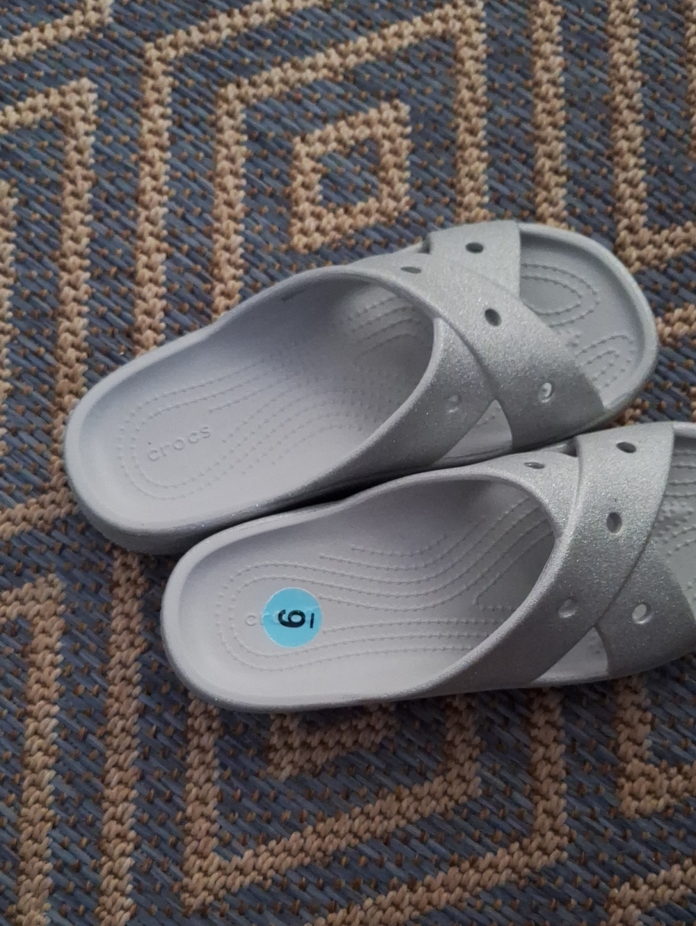 CROCS Silver Glitter Slide Sandals